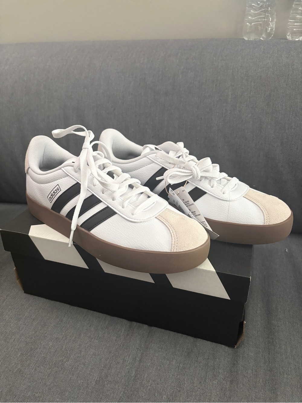 adidas VL Court 3.0 White Sneakers with Black Stripes and Brown Gum Sole